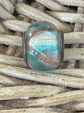 Trollbeads 925 Glass Charm Bead in Teal and Copper - Women Jewelry